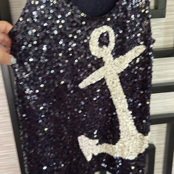 J.Crew adorable sequins nautical anchor top navy white XS - Picture 4 of 5